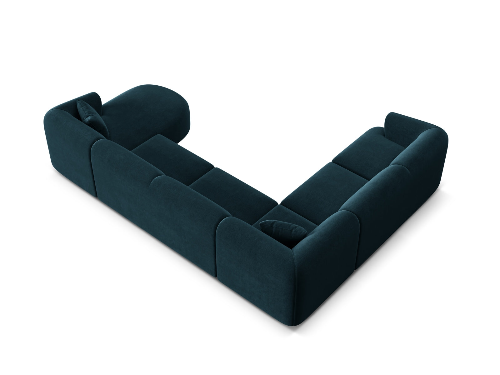 Elegantes 7-Sitzer Ecksofa Panoramic links Campi in stilvollem Petrol, perfekt für entspannte Stunden und modernes Wohnen von Cosmopolitan Design.