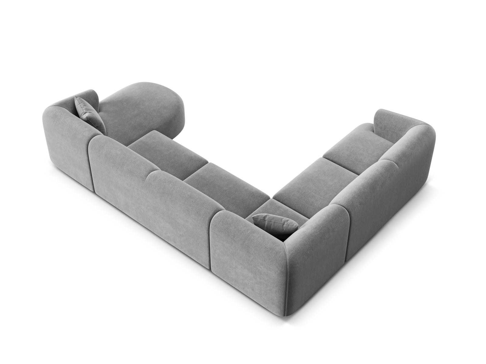 Stylisches 7-Sitzer Ecksofa Panoramic links in elegantem Grau, perfekt für entspannte Abende und gesellige Runden in großen Wohnbereichen.