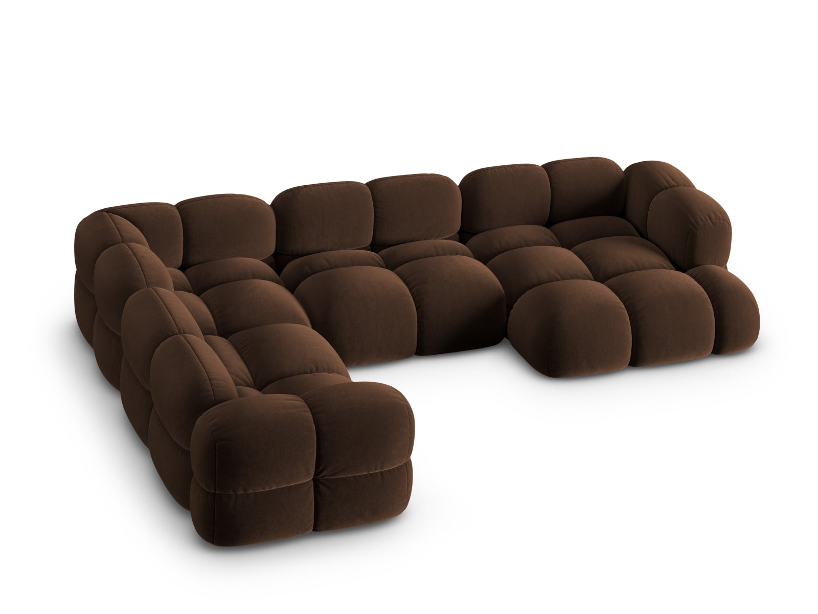 Modernes Loretto Velour Panoramic Ecksofa links in edlem Chocolate-Vogue, perfekt für entspannte Stunden und stilvolle Einrichtung.