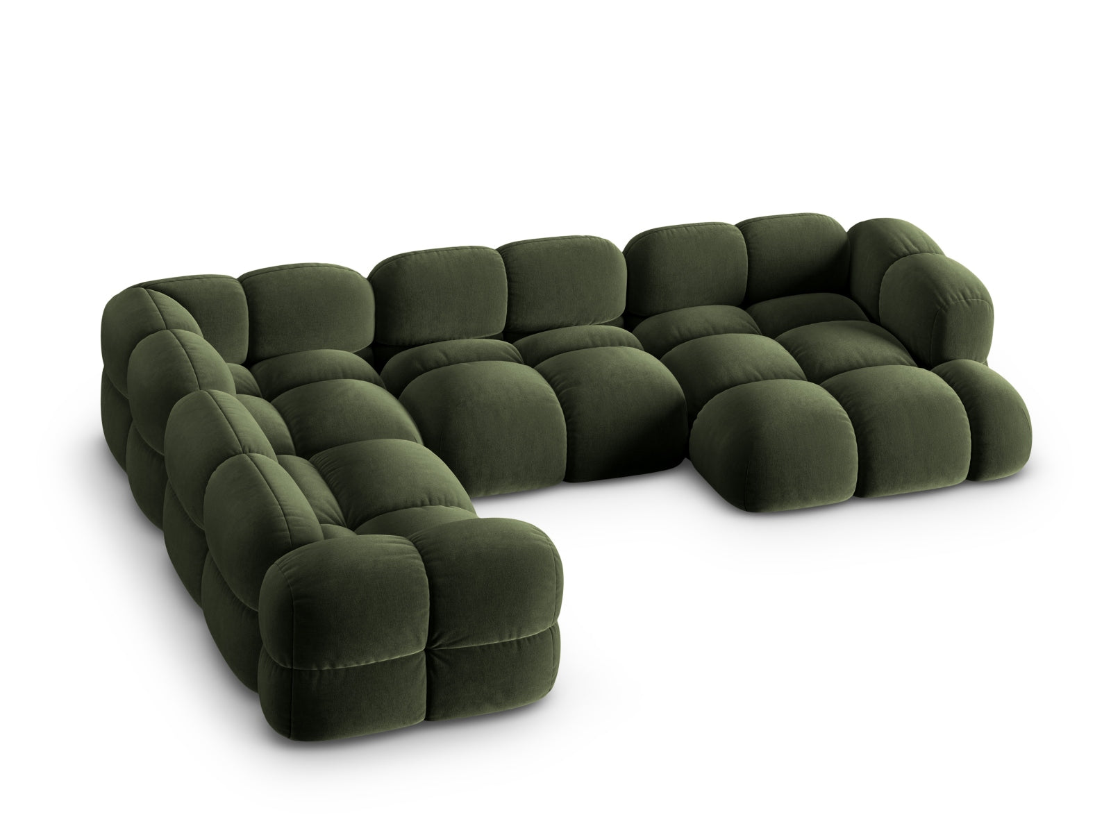 Luxuriöses Loretto Velour Panoramic Ecksofa links in ansprechendem Grünton, perfekt für großzügige Wohnzimmer, 5 Sitzer, 250 cm.