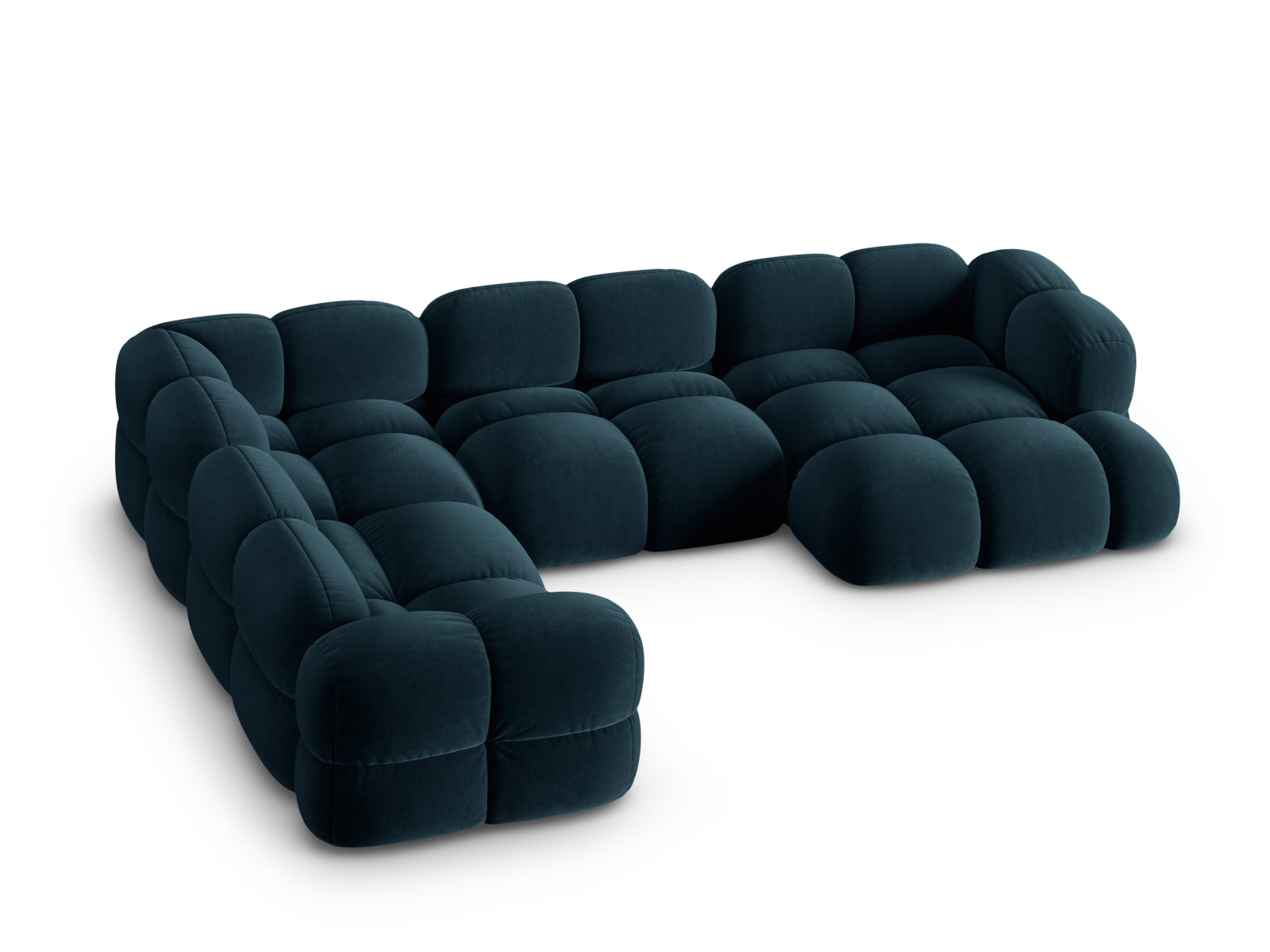 Modernes Loretto Velour Panoramic Ecksofa links in tiefem Petrol, großzügiges 5-Sitzer-Design, perfekt für gemütliche Wohnzimmer.