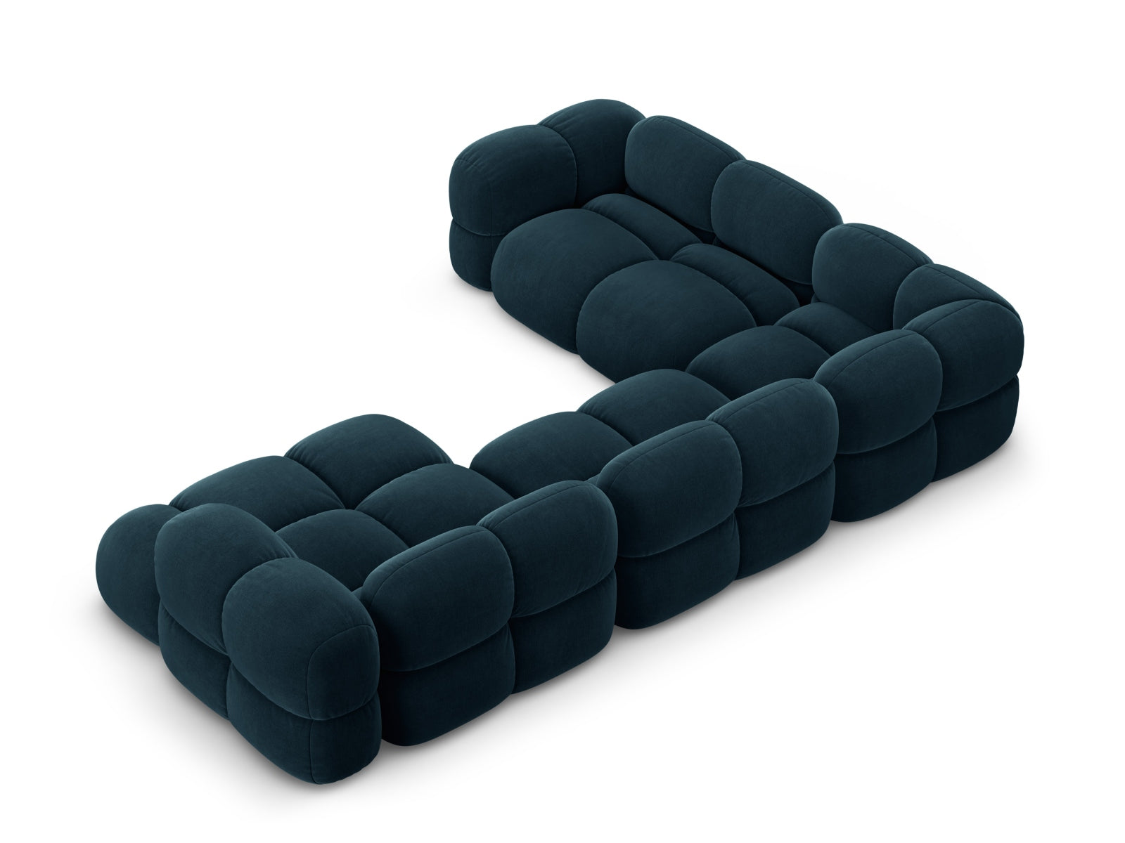 Elegantes Loretto Velour Panoramic Ecksofa links in stilvollem Petrol, ideal für entspannte Abende und gesellige Runden im Wohnzimmer.