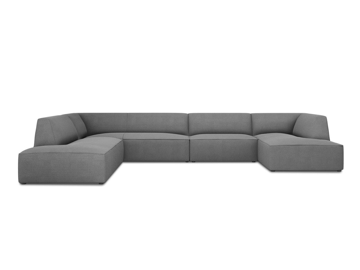 Cosmopolitan Design Siena Panorama-Ecksofa links, 7-Sitzer in Light Beige-Scala Cordstoff mit Massivholzrahmen und Kunststoffbeinen.