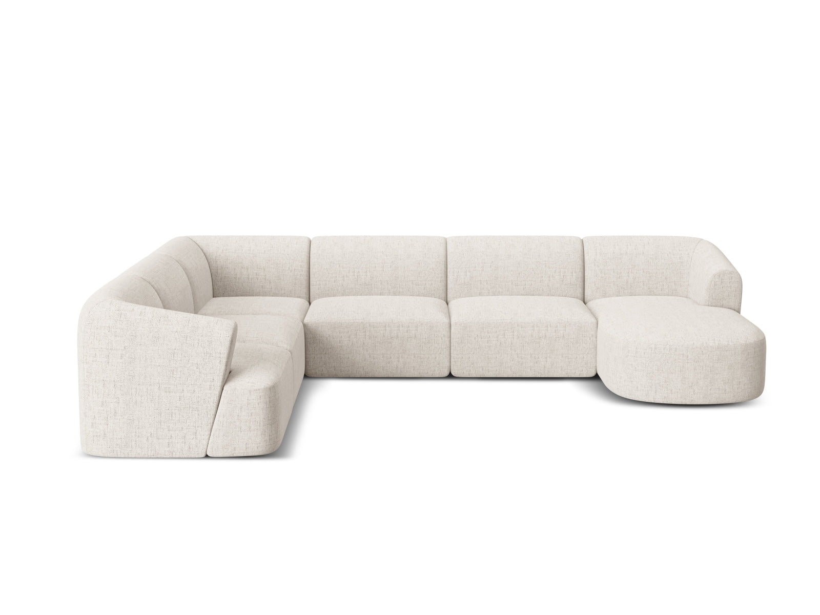 Elegantes 7-Sitzer Ecksofa Panoramic links Campi in zartem Beige, ideal für stilvolle und einladende Wohnräume von Cosmopolitan Design.