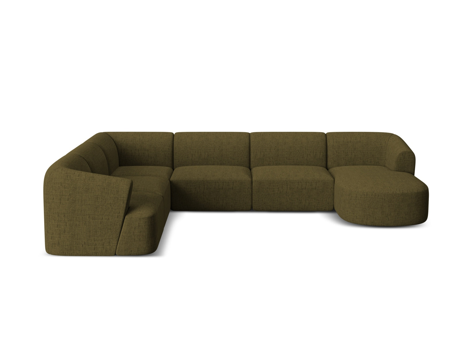 Elegantes 7-Sitzer Ecksofa Panoramic links Campi in modernem Grün, ideal für gemütliche und stilvolle Wohnräume von Cosmopolitan Design.