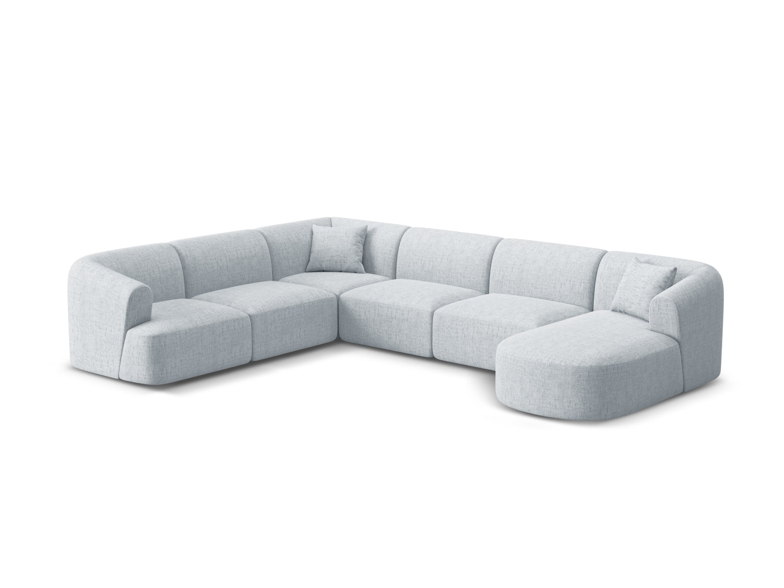 Stylisches 7-Sitzer Ecksofa Panoramic links Campi in hellem Grau, ideal für moderne Wohnräume, präsentiert von Cosmopolitan Design.