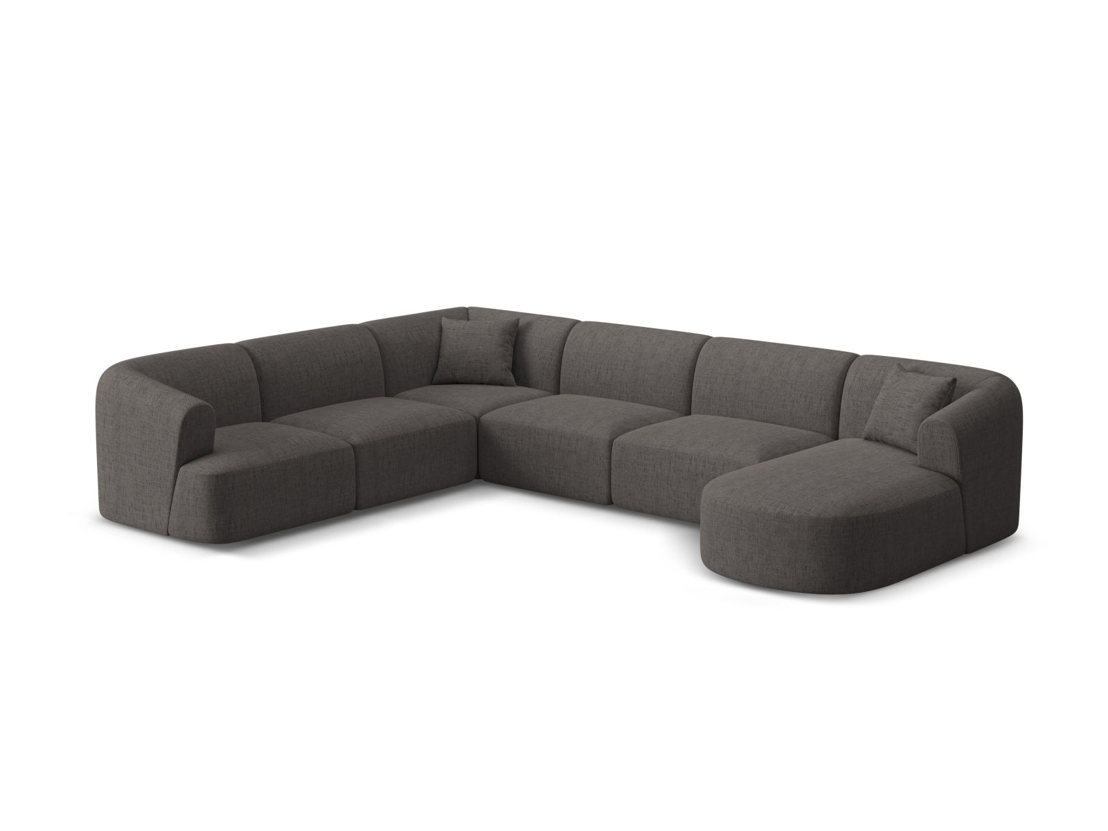 Stylisches 7-Sitzer Ecksofa Panoramic links Campi in elegantem Grau, ideal für moderne Wohnräume, erhältlich bei KAQTU Design AG.