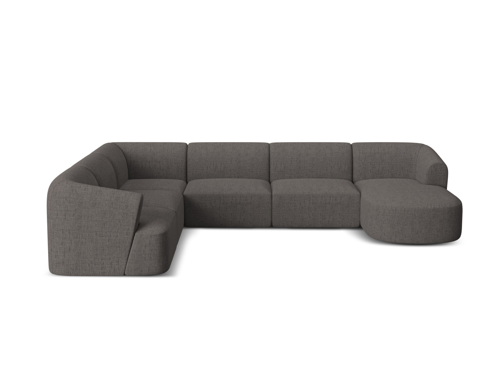 Elegantes 7-Sitzer Ecksofa Panoramic links Campi in modernem Grau, ideal für gesellige Runden und gemütliche Stunden im Wohnzimmer.