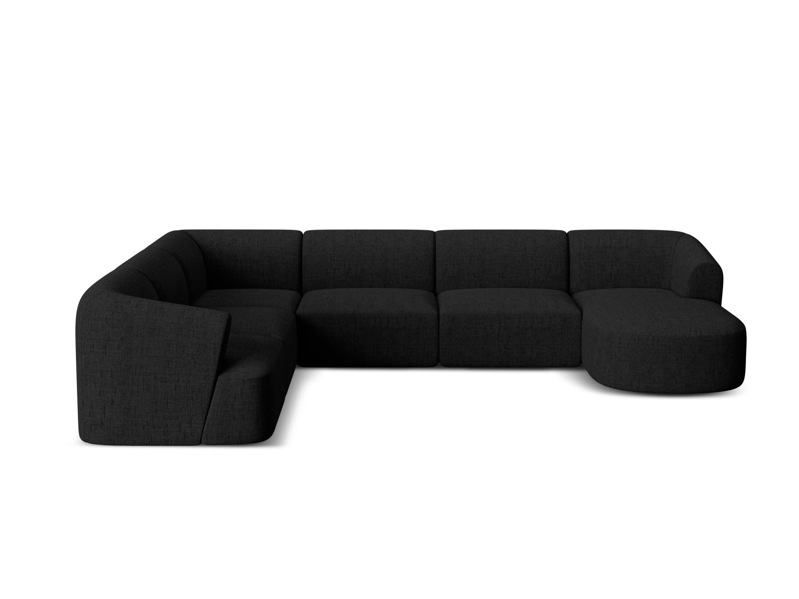 Elegantes 7-Sitzer Ecksofa Panoramic links Campi in klassischem Schwarz, ideal für moderne Wohnräume, von Cosmopolitan Design.