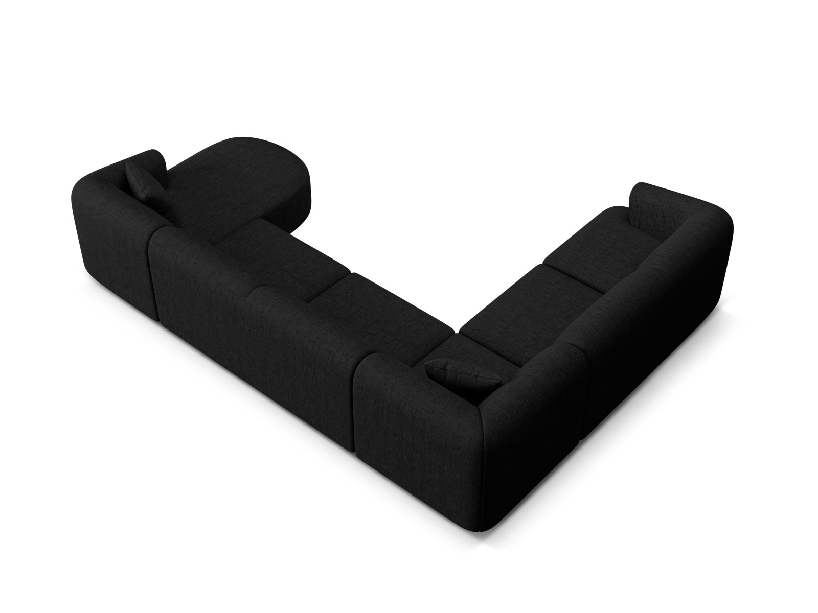 Stilvolles 7-Sitzer Ecksofa Panoramic links Campi in zeitlosem Schwarz, perfekt für großzügige Wohnlandschaften von Cosmopolitan Design.