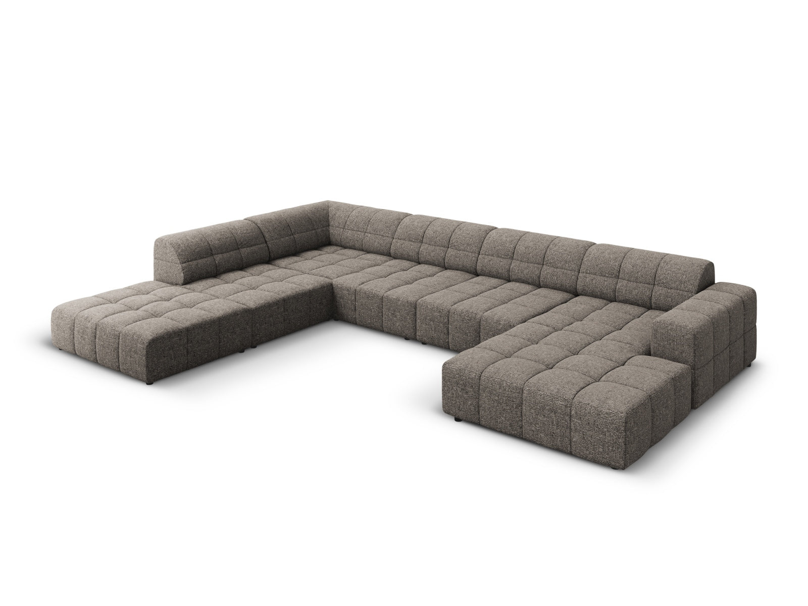 Stylisches Chicago Panoramic Ecksofa links in Grau, 7 Sitzer, 262 cm, ideal für moderne Wohnräume, von Cosmopolitan Design.