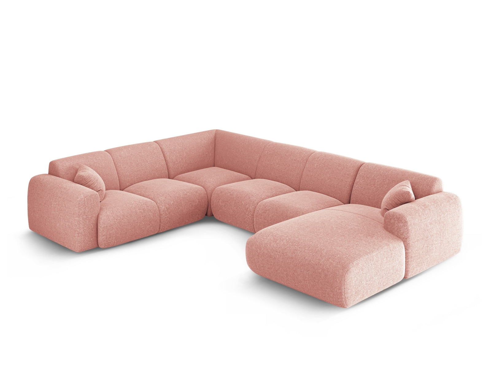 Elegantes Nolio Panoramic Ecksofa links in Pink-Haga, 6 Sitzer, 252 cm, perfektes Möbelstück für stilvolle und moderne Wohnlandschaften.