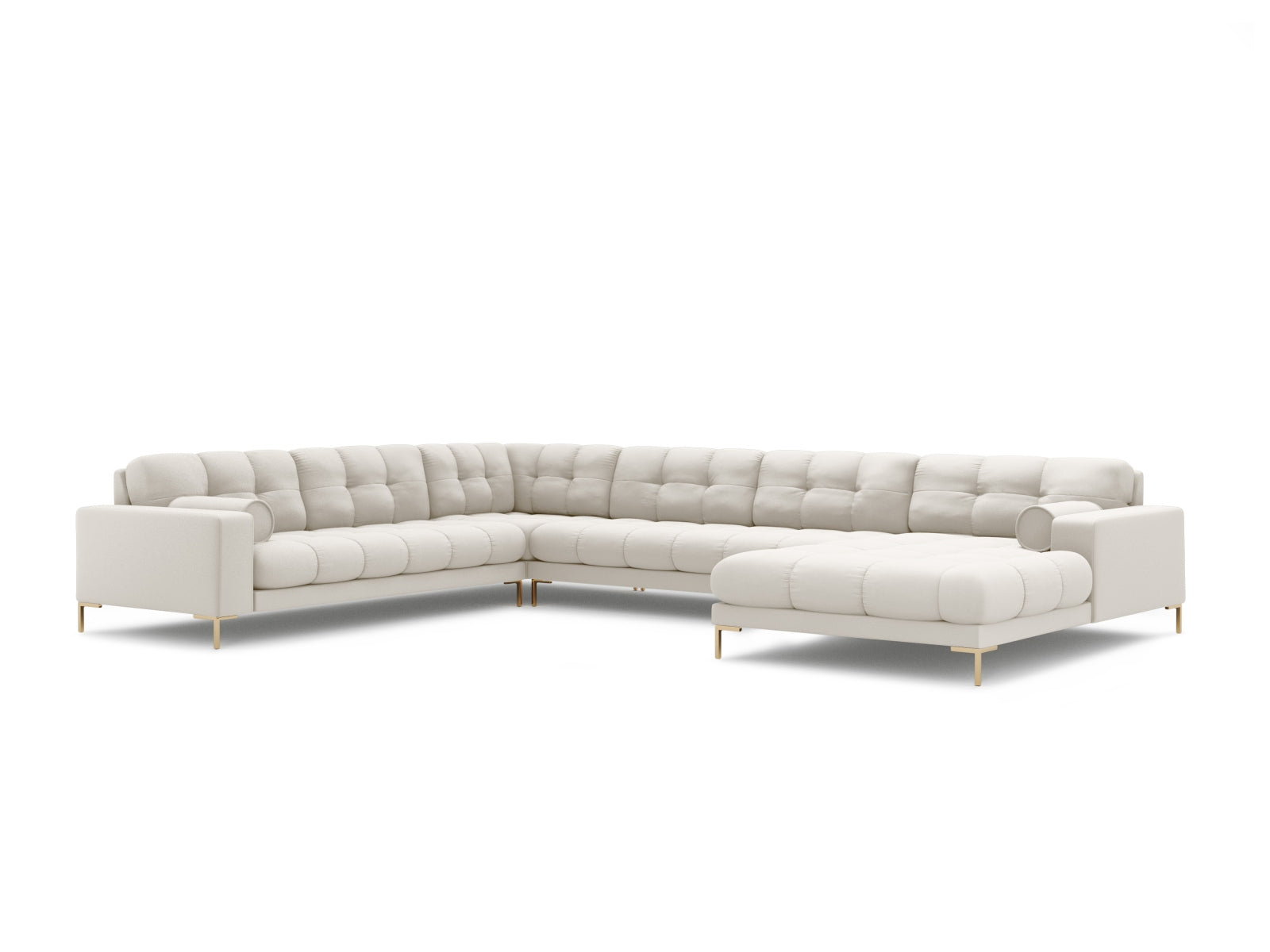 Elegantes 7-Sitzer Ecksofa links Panoramic Bali in sanftem Light Beige-Neve, ideal für stilvolle und einladende Wohnräume.