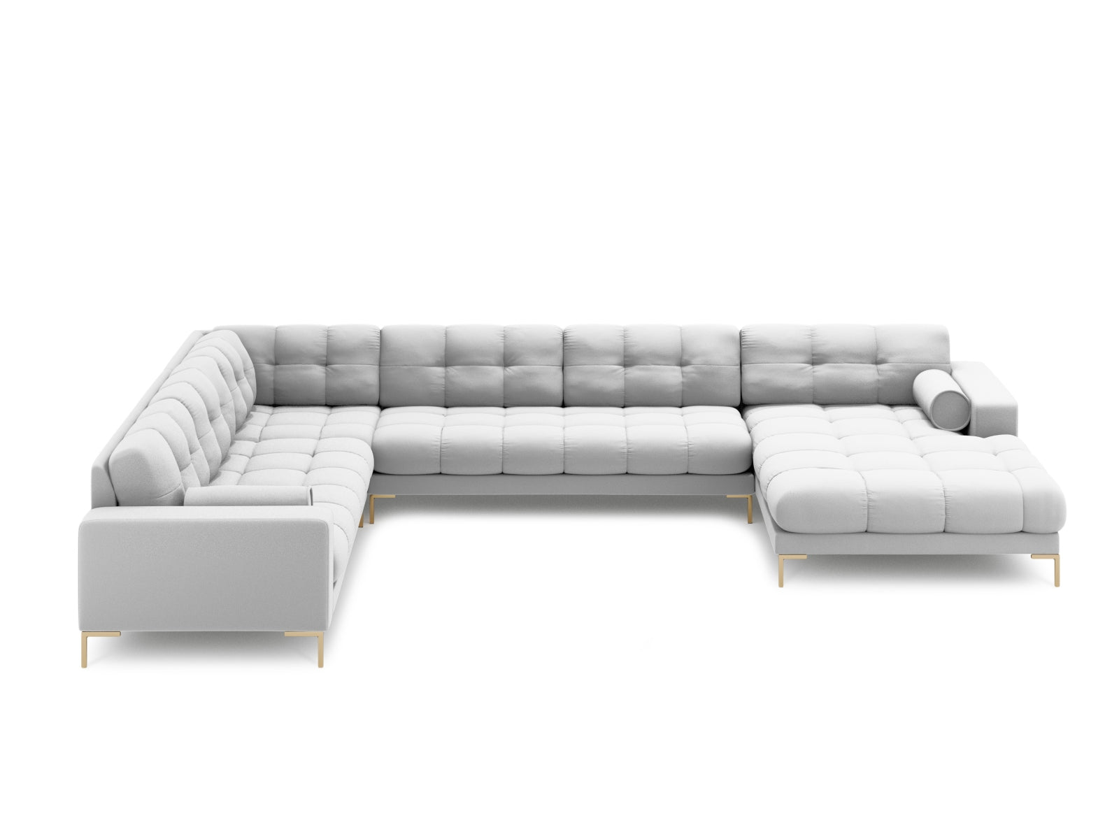 Stylisches 7-Sitzer Ecksofa links Panoramic Bali in hellem Grau, ideal für moderne Wohnräume, präsentiert von Cosmopolitan Design.