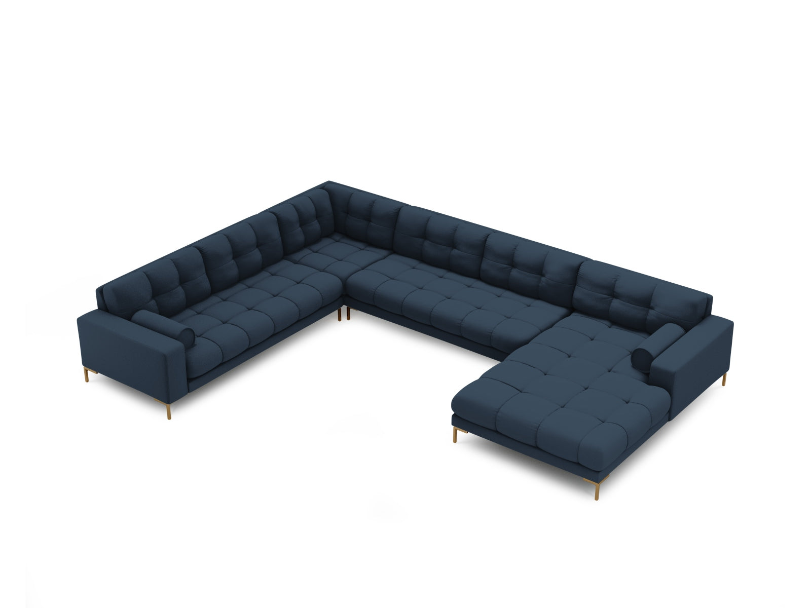 Elegantes 7-Sitzer Ecksofa links Panoramic Bali in stilvollem Blue-Neve, ideal für gesellige Runden und modernes Wohndesign.