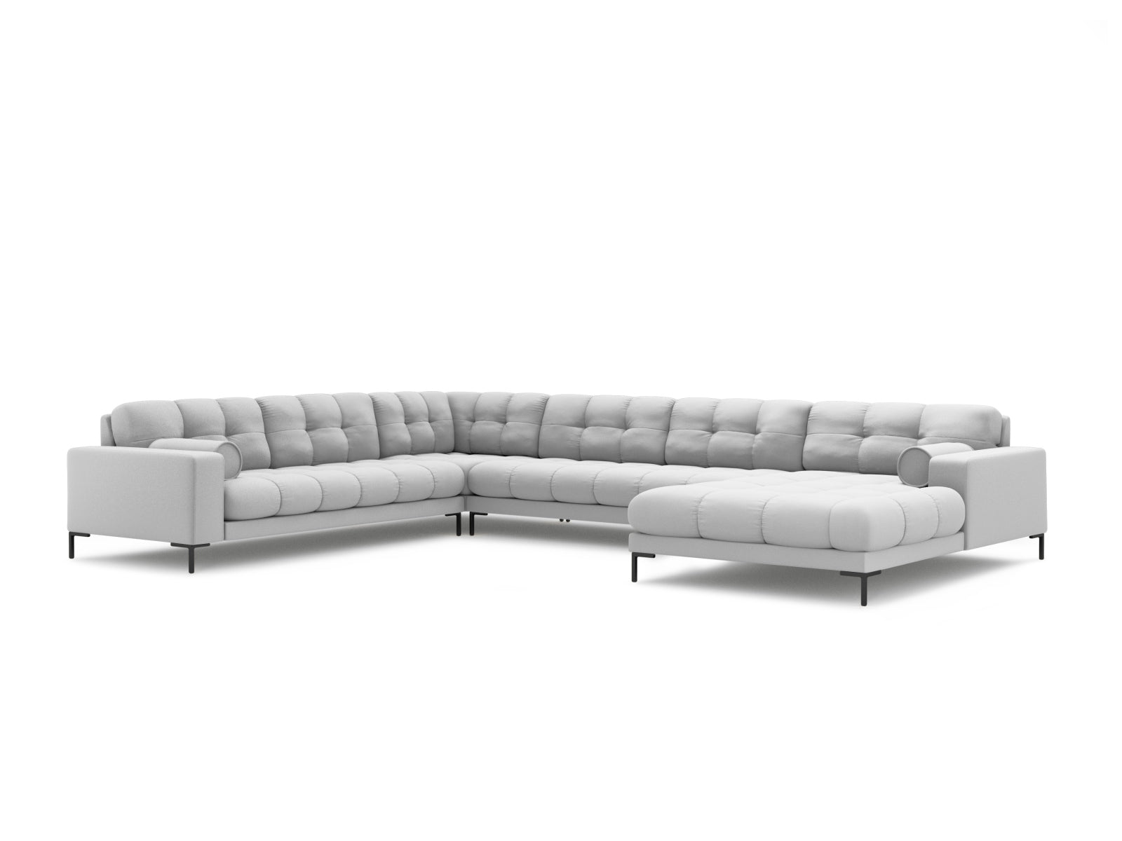 Modernes 7-Sitzer Ecksofa links Panoramic Bali in stilvollem Grau, ideal für gemütliche Stunden mit Familie und Freunden.