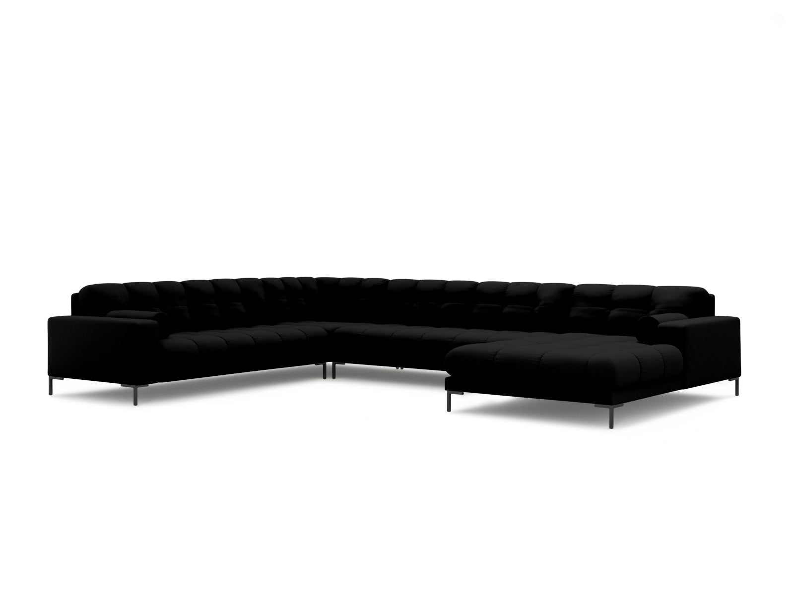 Elegantes 7-Sitzer Ecksofa links Panoramic Bali in Schwarz und Neve, ideal für gemütliche Abende und gesellige Runden.