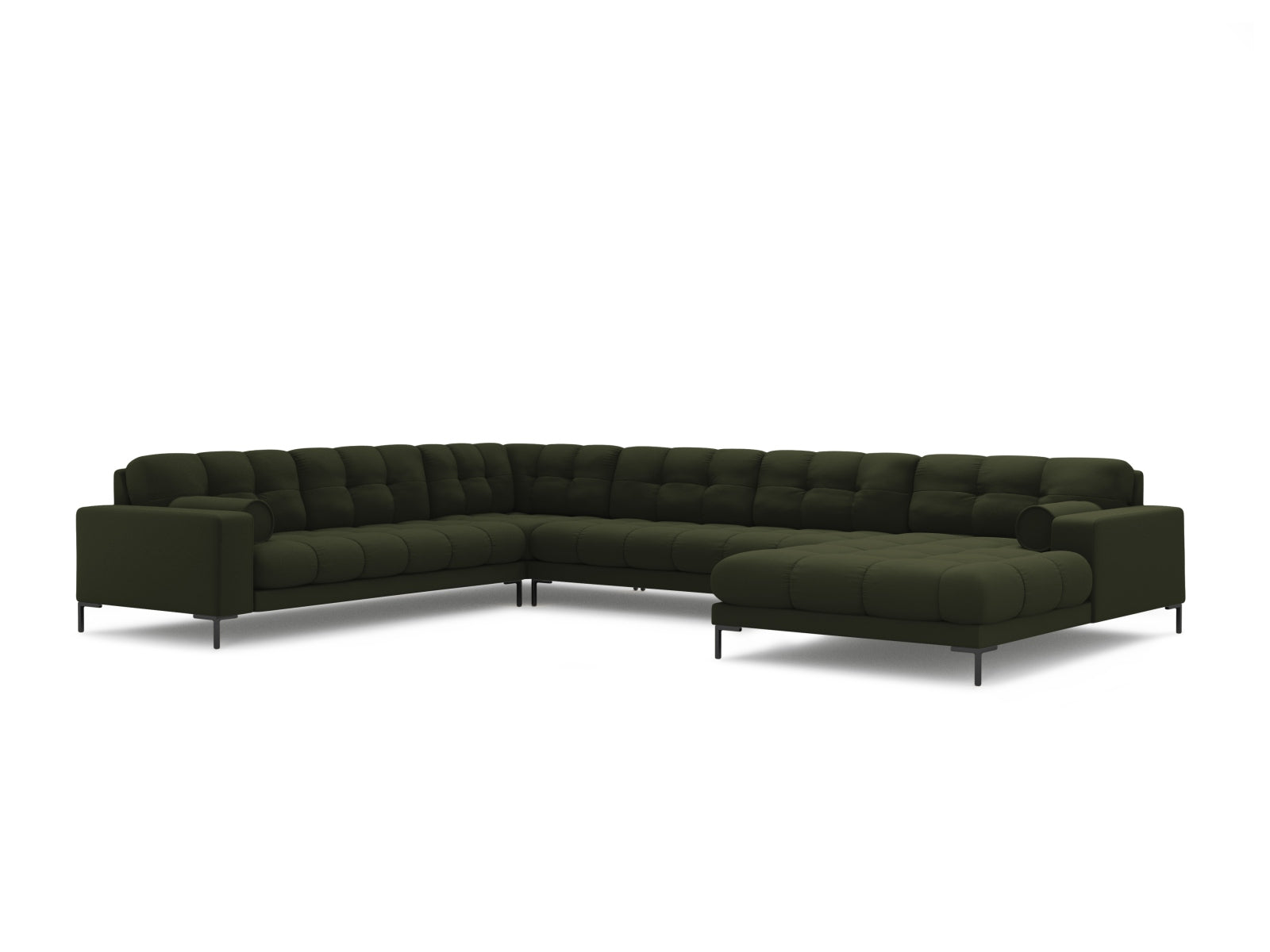 Elegantes 7-Sitzer Ecksofa links Panoramic Bali in modernem Grünton, ideal für einladende und komfortable Wohnräume.