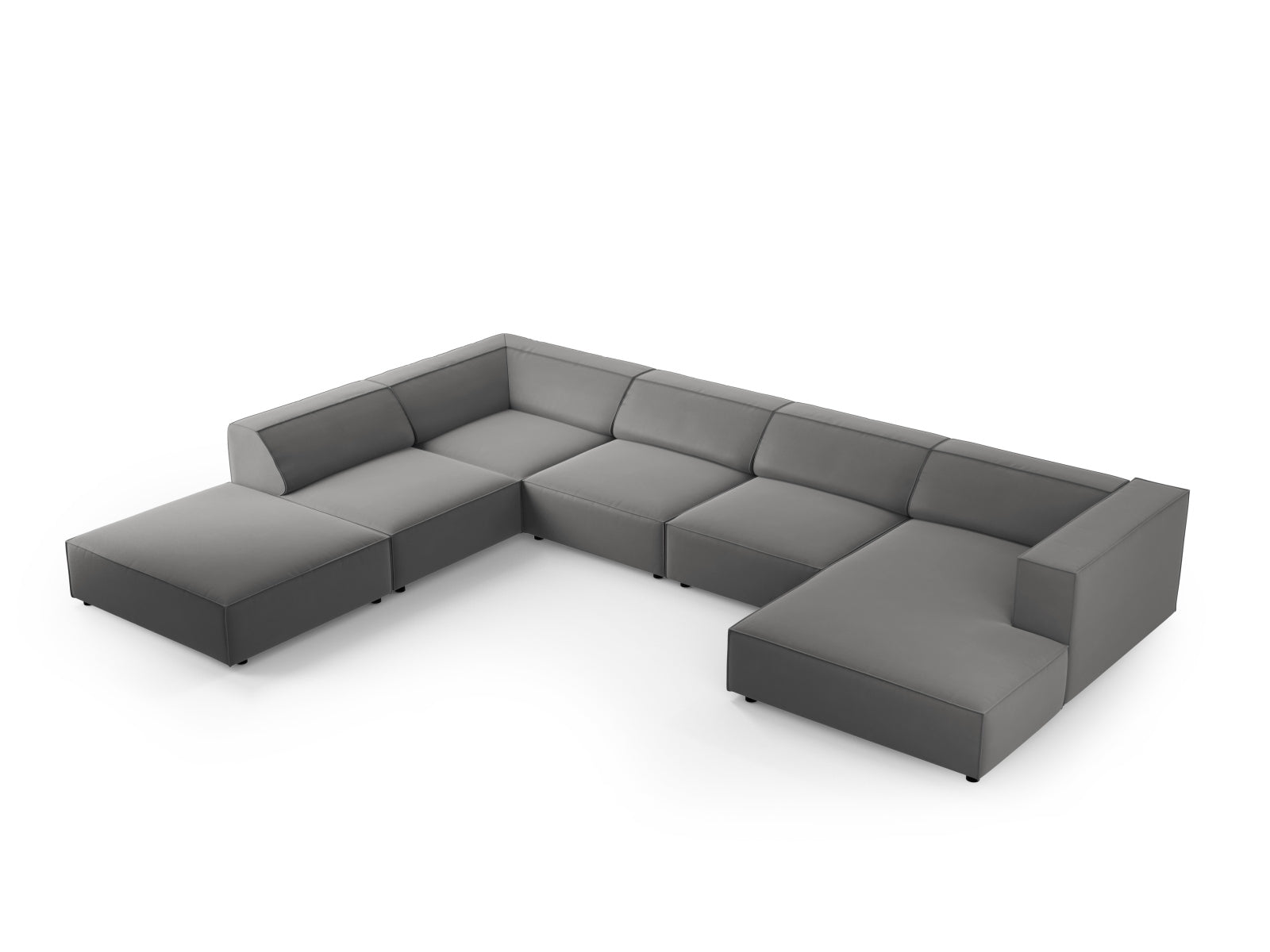 Erleben Sie das elegante Arendal Velour Panoramic Ecksofa links 7 Sitzer von Cosmopolitan Design – perfekt für stilvolles Wohnen und entspannte Stunden.