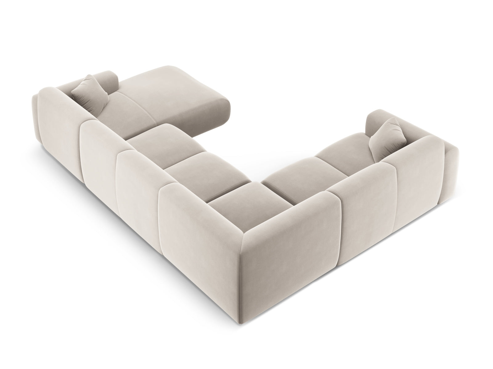Entdecken Sie das Nolio Velour Panoramic Ecksofa links (252cm) von Cosmopolitan Design – ein elegantes 6-Sitzer Sofa, das Komfort und Stil vereint.