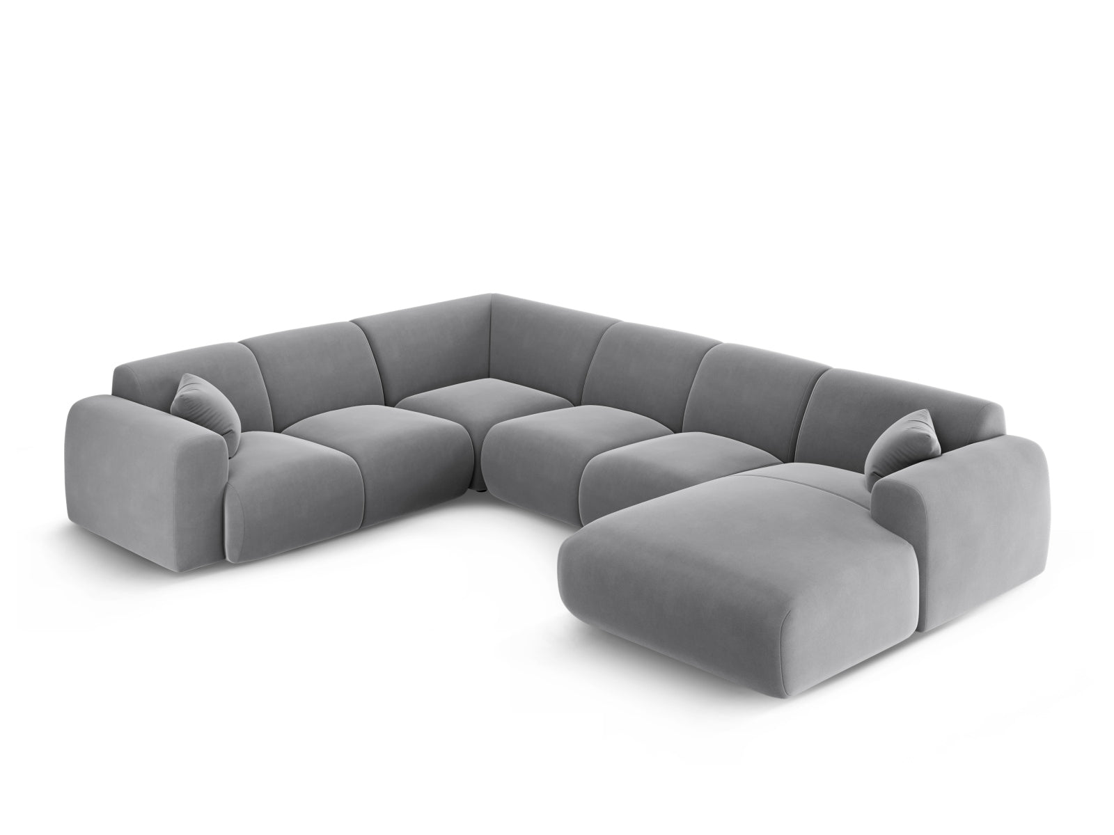 Erleben Sie das Nolio Velour Panoramic Ecksofa links (252cm) von Cosmopolitan Design – ein stilvolles 6-Sitzer Sofa für höchsten Komfort und modernes Wohndesign.