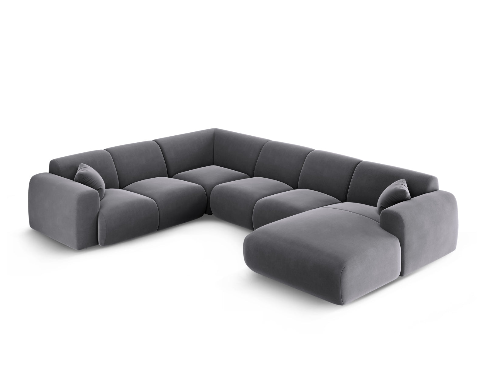 Modernes Nolio Velour Panoramic Ecksofa links in edlem Dunkelgrau, 6-Sitzer mit viel Platz für gesellige Abende und stilvolle Einrichtung.
