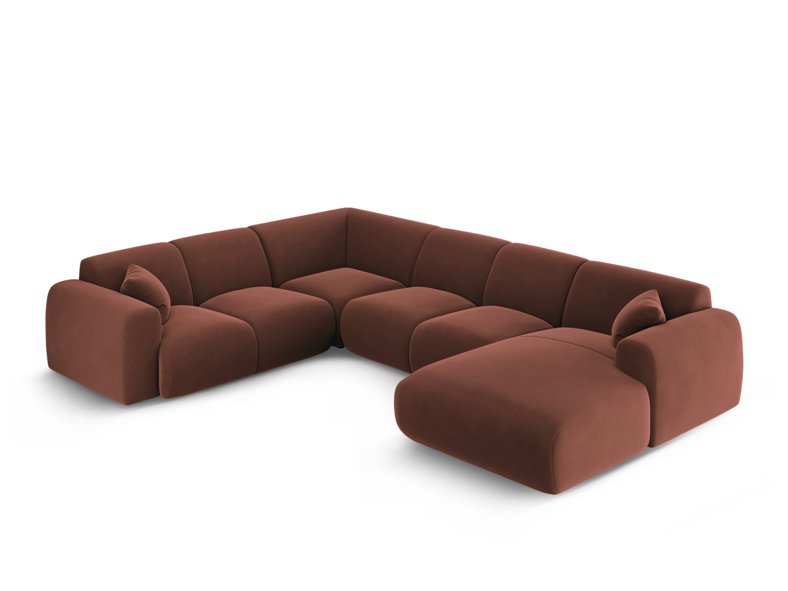 Modernes Nolio Velour Panoramic Ecksofa links in Cuoio-Casino, großzügig für 6 Personen, 252 cm, perfektes Highlight für Ihr Wohnzimmer.