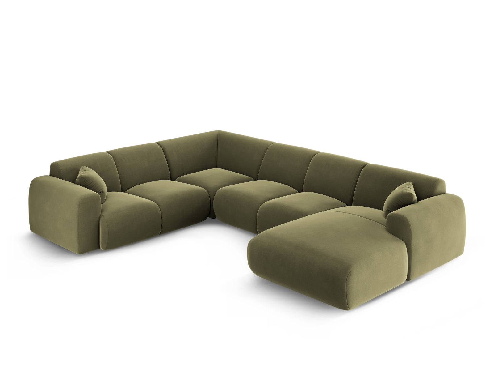 Erleben Sie das Nolio Velour Panoramic Ecksofa links (252cm) von Cosmopolitan Design – ein stilvolles 6-Sitzer Sofa für höchsten Komfort und modernes Wohndesign.