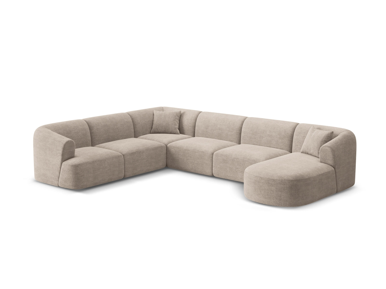 Elegantes 7-Sitzer Ecksofa Panoramic links Campi in stilvollem Cappuccino-Lincoln, ideal für moderne Wohnräume.