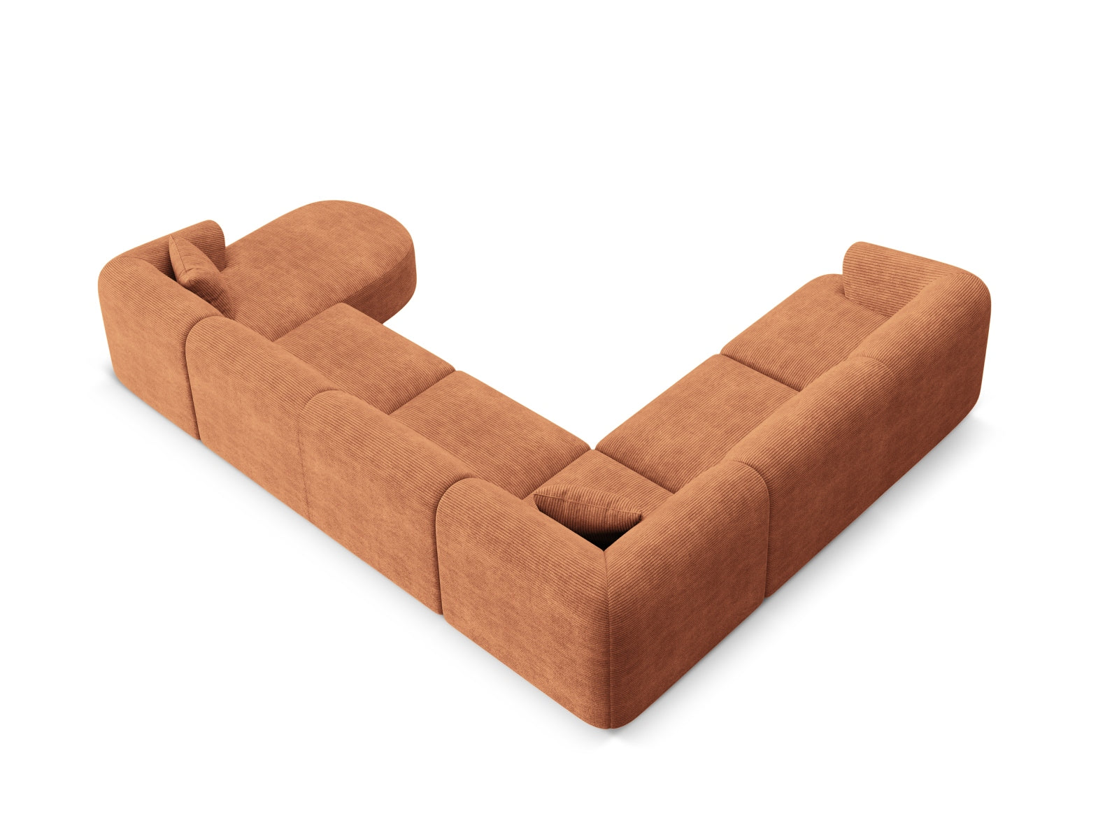 Geräumiges 7-Sitzer Ecksofa Panoramic links Campi in ansprechendem Terracotta, perfekt für gesellige Abende und modernes Wohndesign.