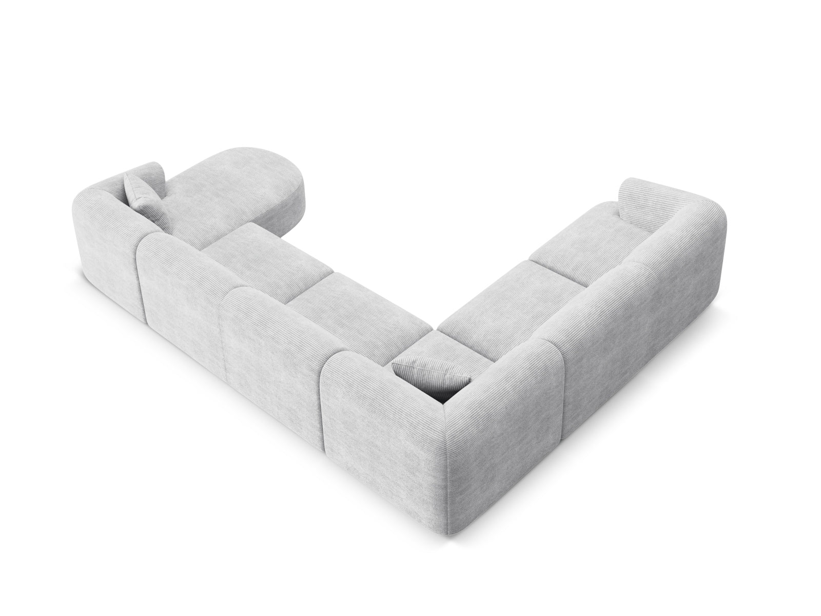 Stilvolles 7-Sitzer Ecksofa Panoramic links Campi, perfekt für großzügige Wohnlandschaften und entspannte Stunden im modernen Zuhause.