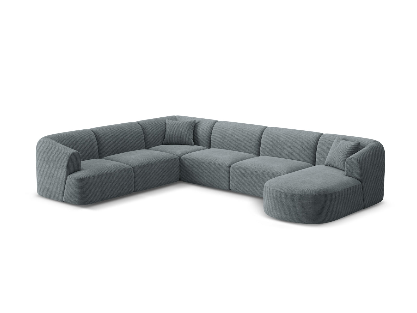 Stylisches 7-Sitzer Ecksofa Panoramic links Campi in Dunkelgrau, ideal für moderne Wohnräume, präsentiert von Cosmopolitan Design.
