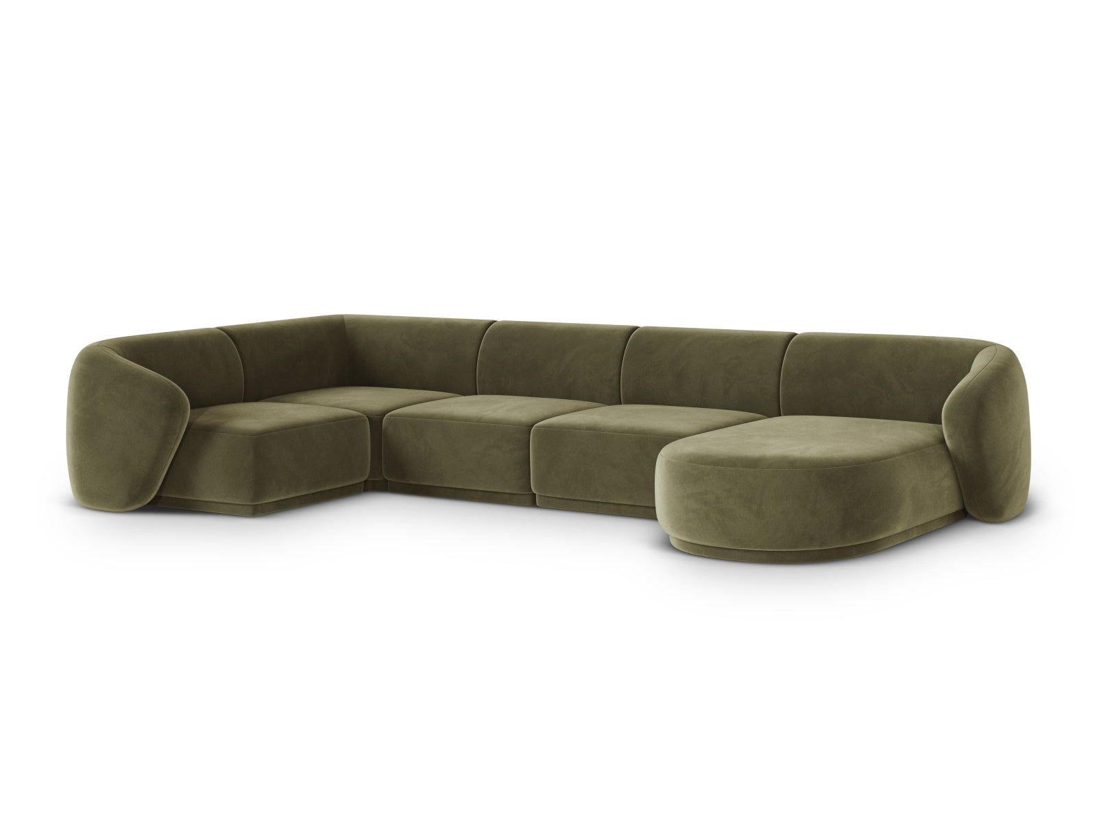 Elegantes 6-Sitzer Panoramic Ecksofa links Gomera in stilvollem Green-Salvador, ideal für moderne Wohnräume.