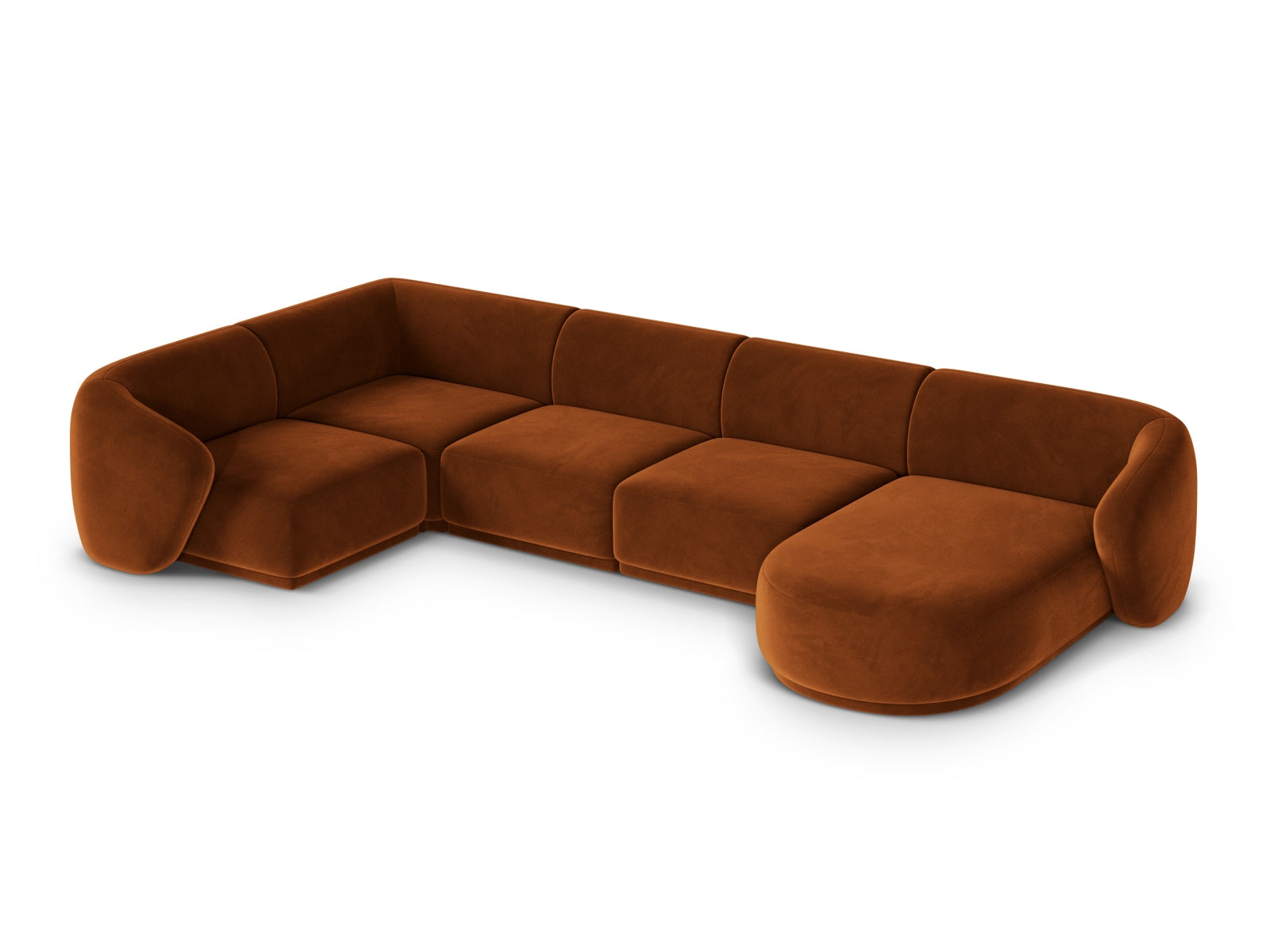 Elegantes 6-Sitzer Panoramic Ecksofa links Gomera in warmem Terracotta, ideal für einladende und stilvolle Wohnräume.