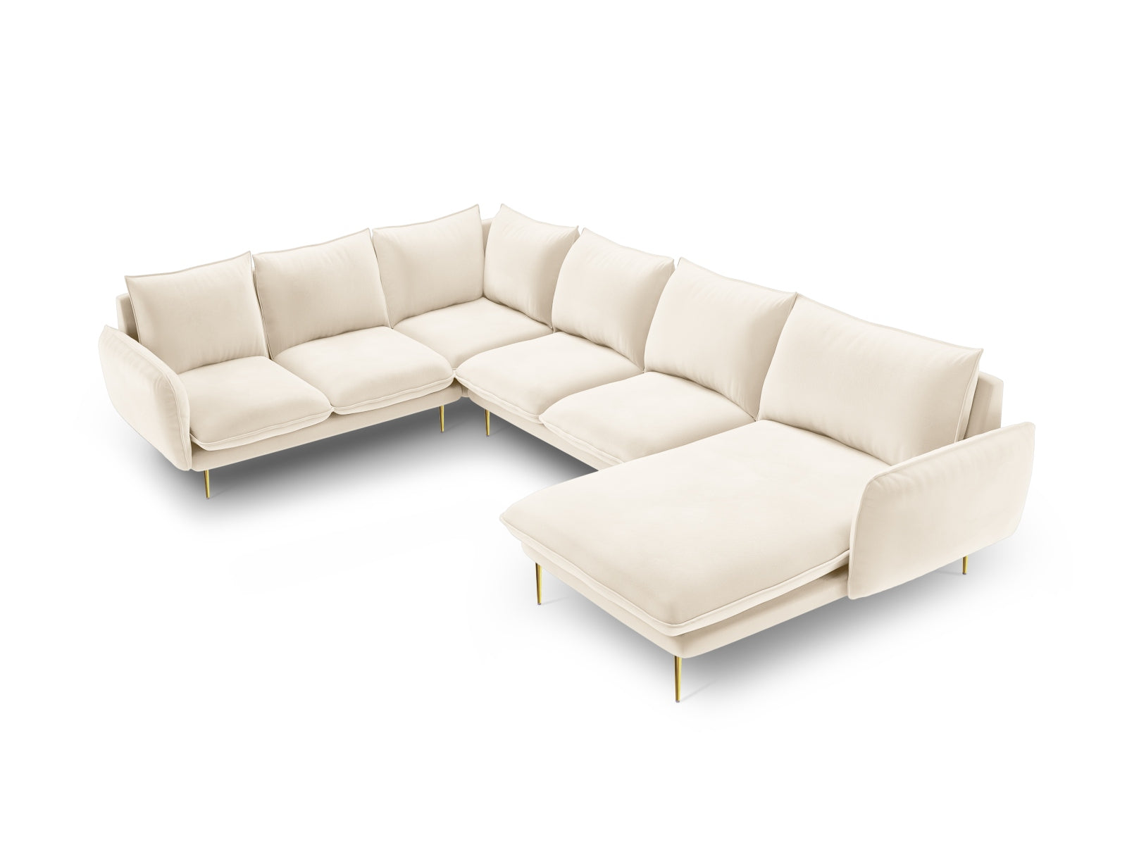 Vienna Velour Panoramic Ecksofa links 7 Sitzer 235cm in Light Beige/Gold-Bluvel präsentiert im Onlineshop von KAQTU Design AG. Ecksofa links ist von Cosmopolitan Design
