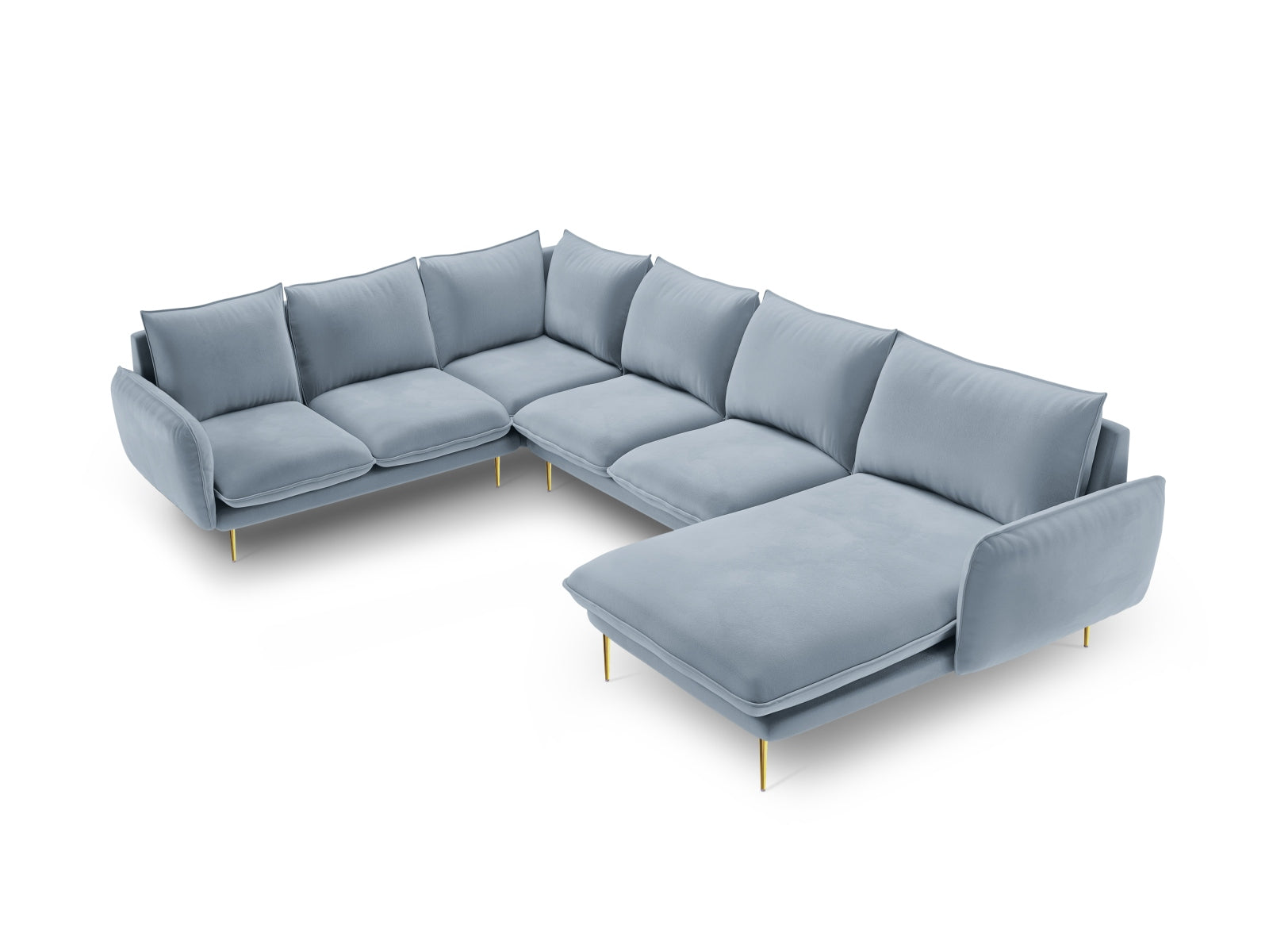 Vienna Velour Panoramic Ecksofa links 7 Sitzer 235cm in Light Blue/Gold-Bluvel präsentiert im Onlineshop von KAQTU Design AG. Ecksofa links ist von Cosmopolitan Design