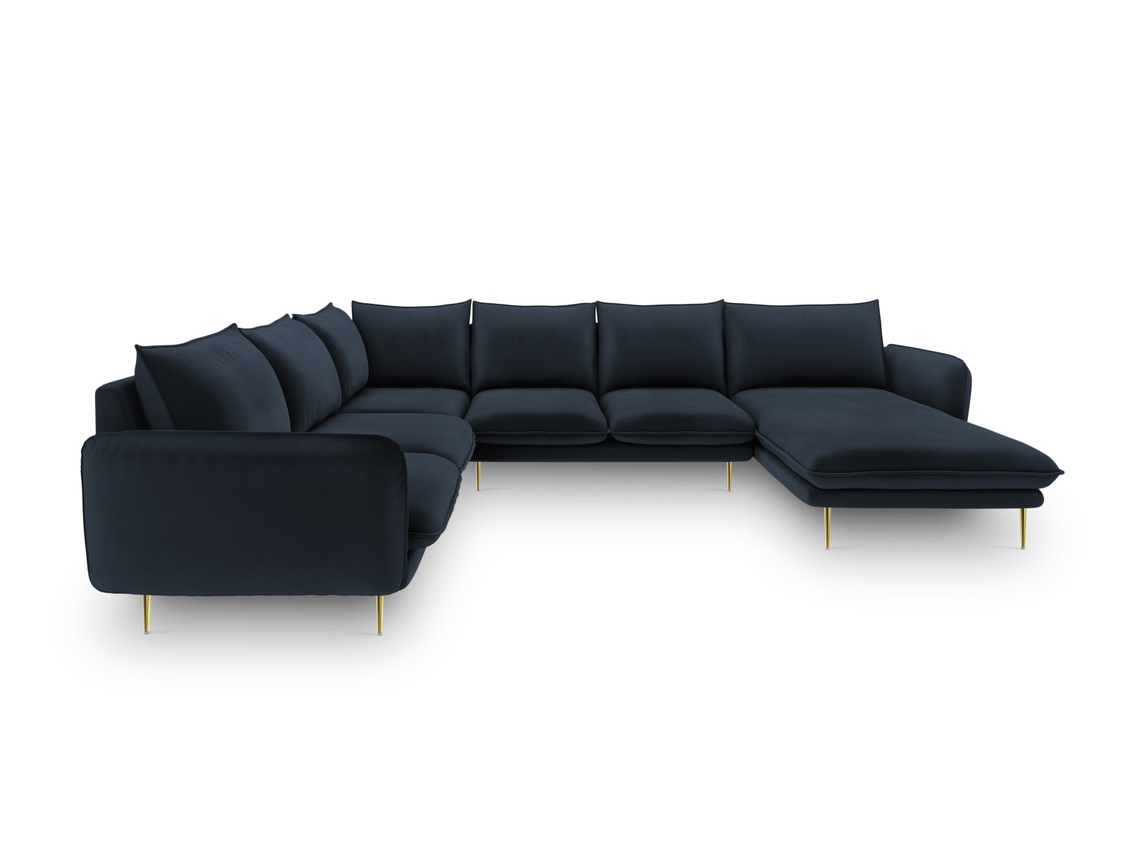 Vienna Velour Panoramic Ecksofa links 7 Sitzer 235cm in Dark Blue/Gold-Bluvel präsentiert im Onlineshop von KAQTU Design AG. Ecksofa links ist von Cosmopolitan Design