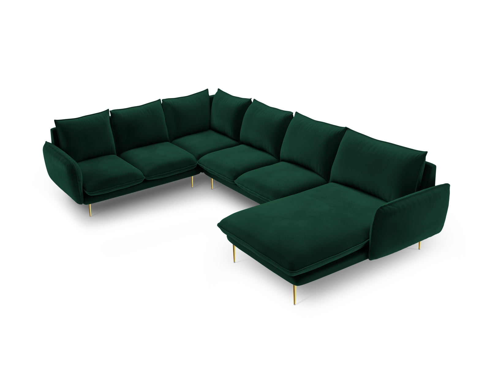 Vienna Velour Panoramic Ecksofa links 7 Sitzer 235cm in Bottle Green/Gold-Bluvel präsentiert im Onlineshop von KAQTU Design AG. Ecksofa links ist von Cosmopolitan Design