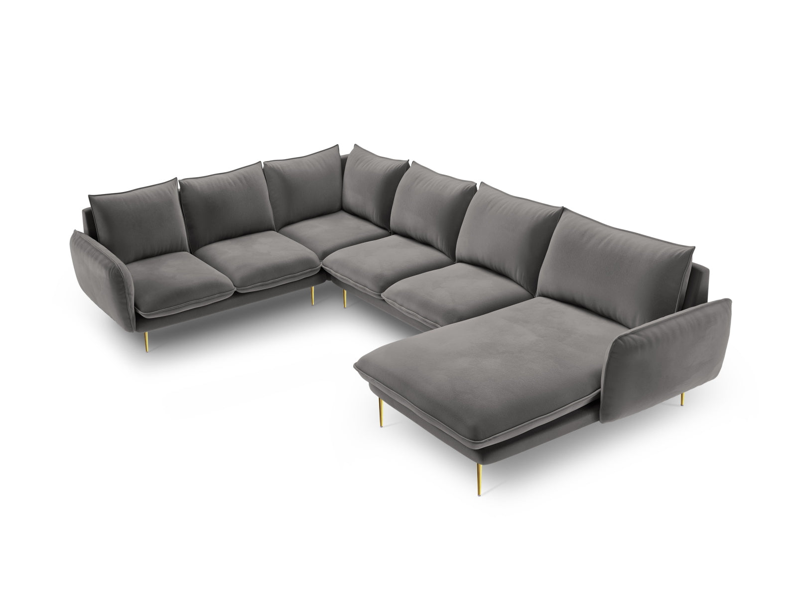 Vienna Velour Panoramic Ecksofa links 7 Sitzer 235cm in Light Grey/Gold-Bluvel präsentiert im Onlineshop von KAQTU Design AG. Ecksofa links ist von Cosmopolitan Design