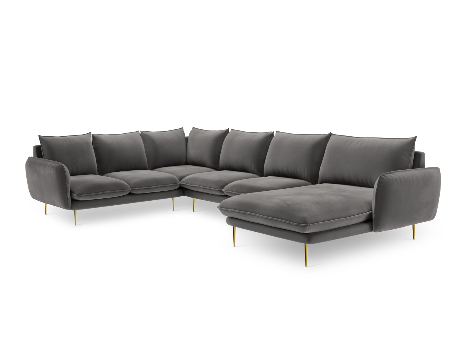 Vienna Velour Panoramic Ecksofa links 7 Sitzer 235cm in Light Grey/Gold-Bluvel präsentiert im Onlineshop von KAQTU Design AG. Ecksofa links ist von Cosmopolitan Design