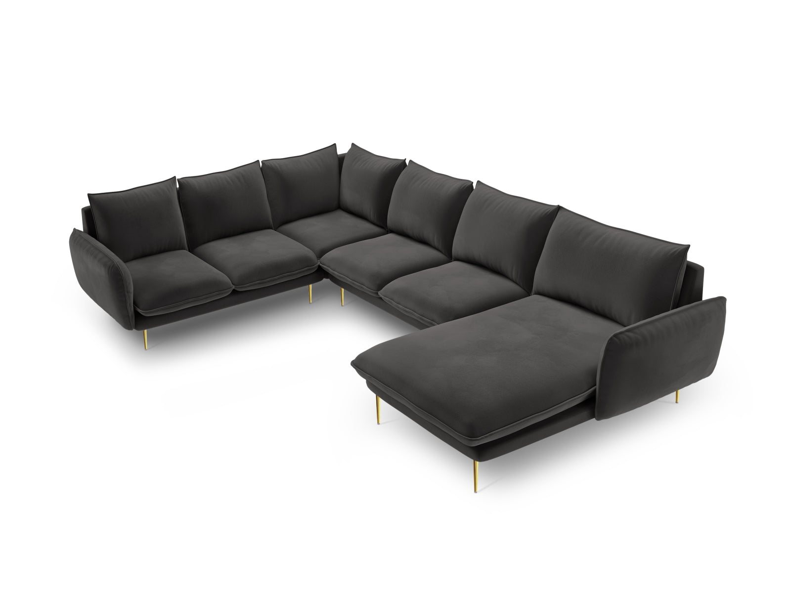 Vienna Velour Panoramic Ecksofa links 7 Sitzer 235cm in Dark Grey/Gold-Bluvel präsentiert im Onlineshop von KAQTU Design AG. Ecksofa links ist von Cosmopolitan Design