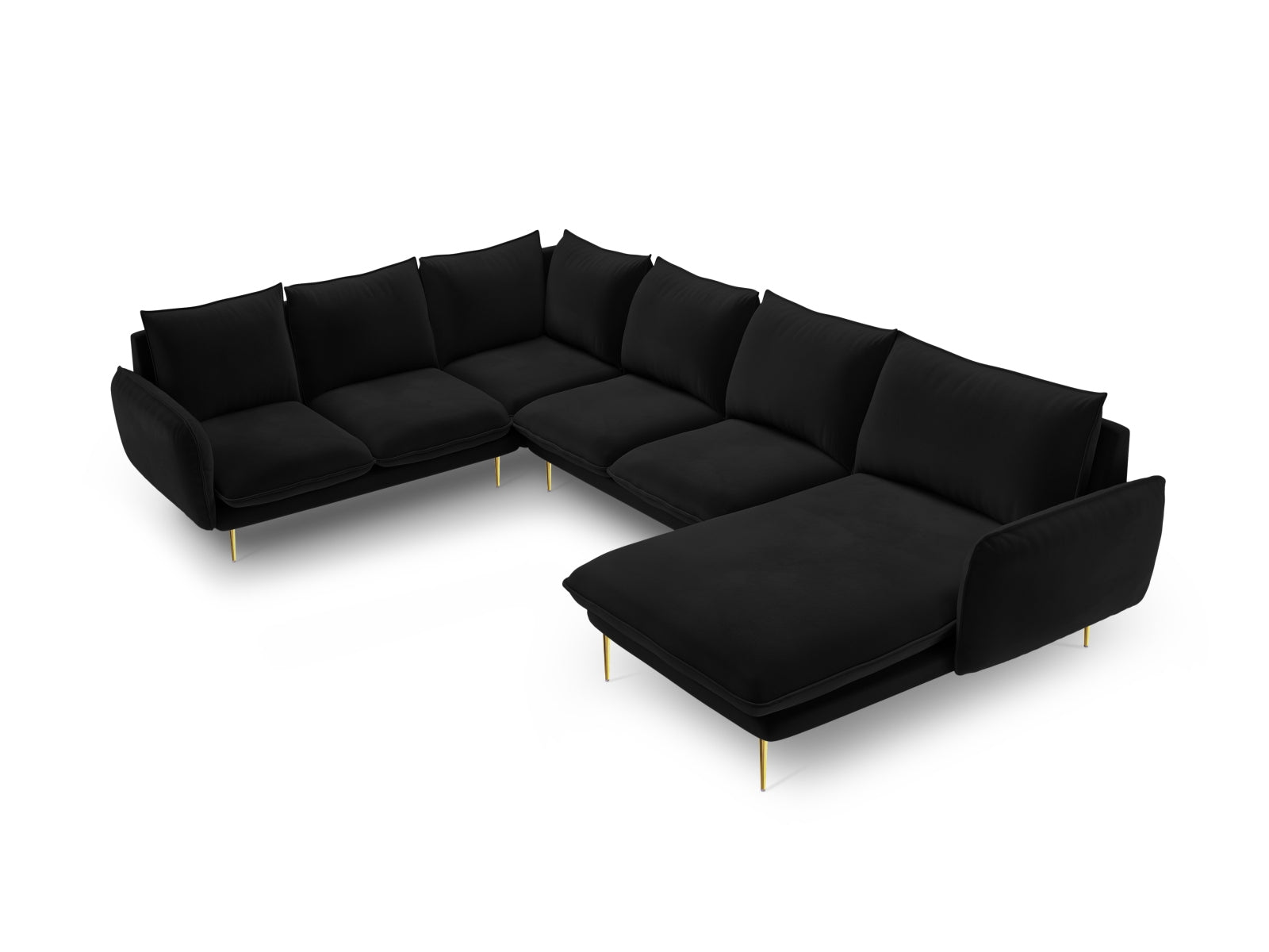 Vienna Velour Panoramic Ecksofa links 7 Sitzer 235cm in Black/Gold-Bluvel präsentiert im Onlineshop von KAQTU Design AG. Ecksofa links ist von Cosmopolitan Design
