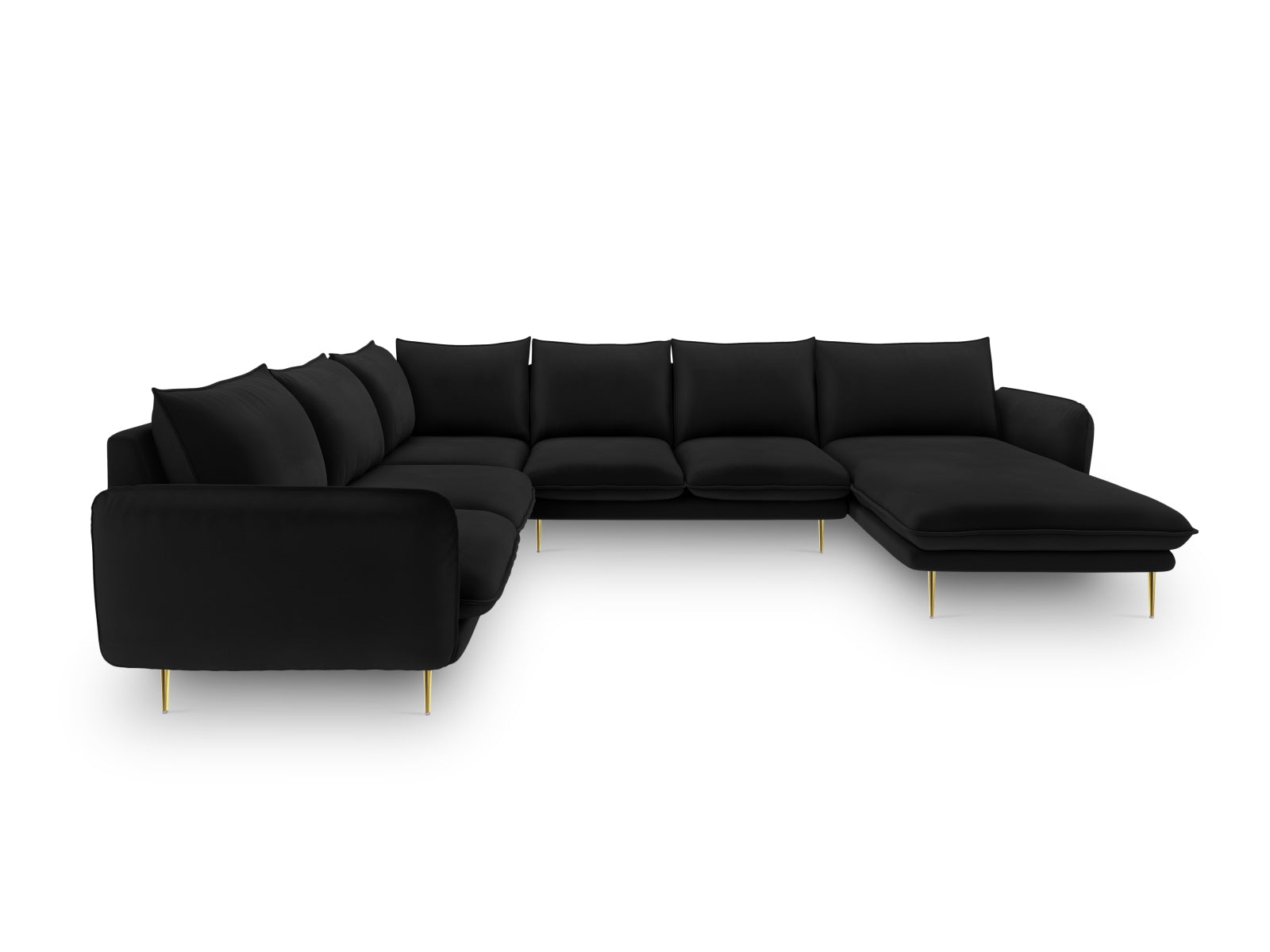 Vienna Velour Panoramic Ecksofa links 7 Sitzer 235cm in Black/Gold-Bluvel präsentiert im Onlineshop von KAQTU Design AG. Ecksofa links ist von Cosmopolitan Design