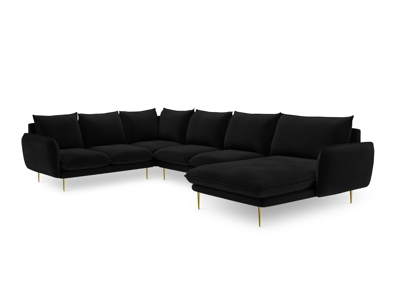 Vienna Velour Panoramic Ecksofa links 7 Sitzer 235cm in Black/Gold-Bluvel präsentiert im Onlineshop von KAQTU Design AG. Ecksofa links ist von Cosmopolitan Design