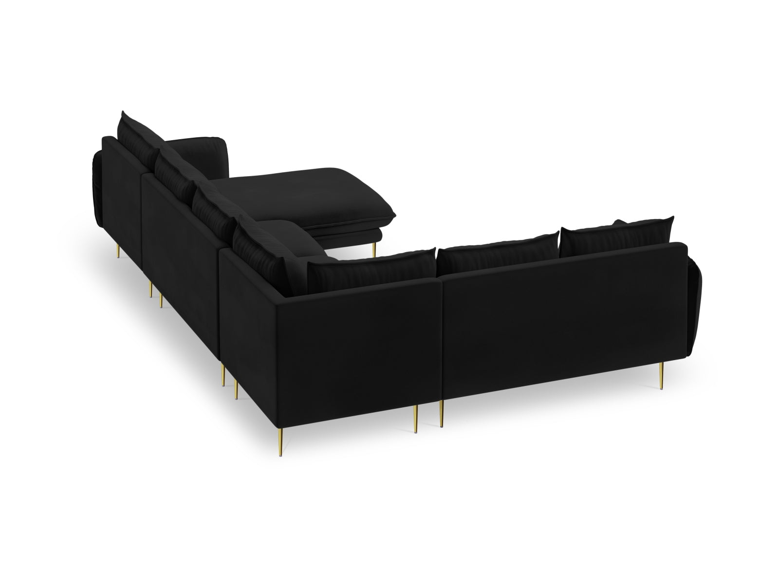Elegantes 7-sitziges Ecksofa links im weichen Velours, ideal für moderne Wohnräume und gemütliche Zusammenkünfte.