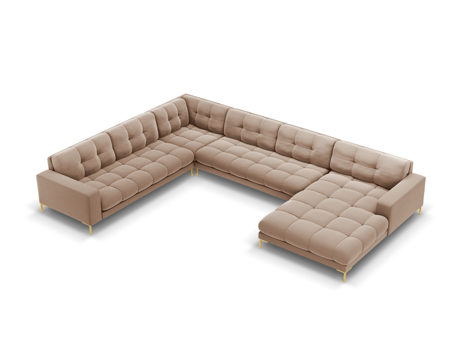 Geräumiges 7-Sitzer Ecksofa links Bali in eleganten Beige-Tönen, perfekt für einladende und moderne Wohnambiente von Cosmopolitan Design.