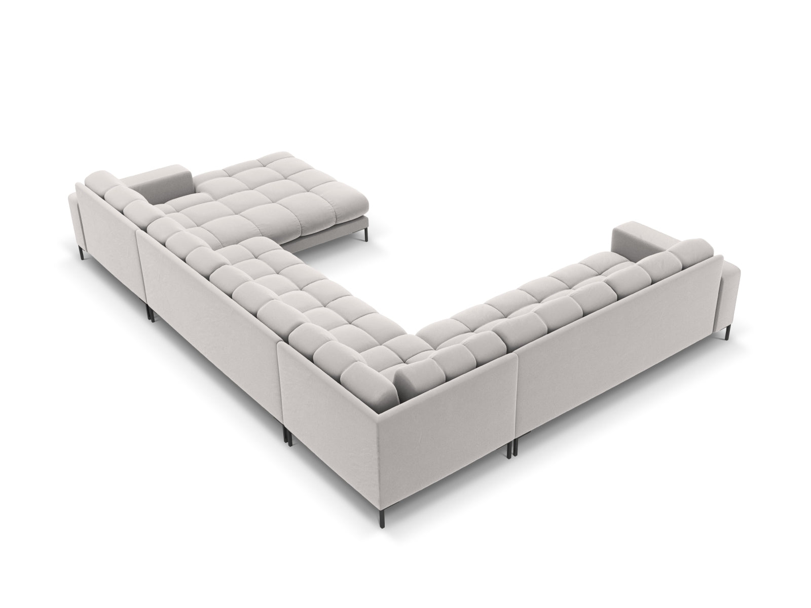 Elegantes 7-Sitzer Panoramic Ecksofa links Bali in hochwertigem Silver-Bluvel, ideal für gemütliche Abende und gesellige Runden.