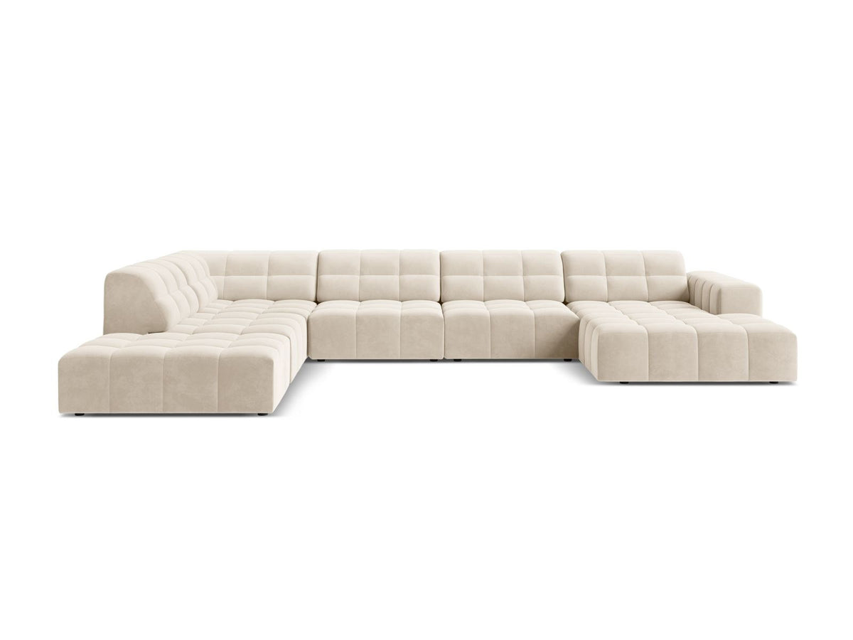 Chicago Velour Panoramic Ecksofa links 7 Sitzer 262cm in Light Beige-Bluvel präsentiert im Onlineshop von KAQTU Design AG. Ecksofa links ist von Cosmopolitan Design