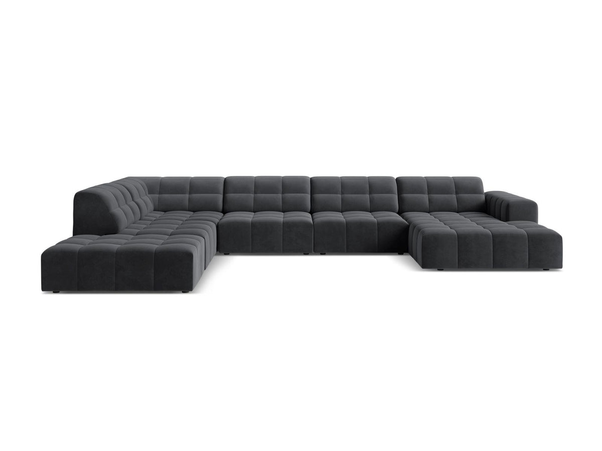 Chicago Velour Panoramic Ecksofa links 7 Sitzer 262cm in Grey-Bluvel präsentiert im Onlineshop von KAQTU Design AG. Ecksofa links ist von Cosmopolitan Design