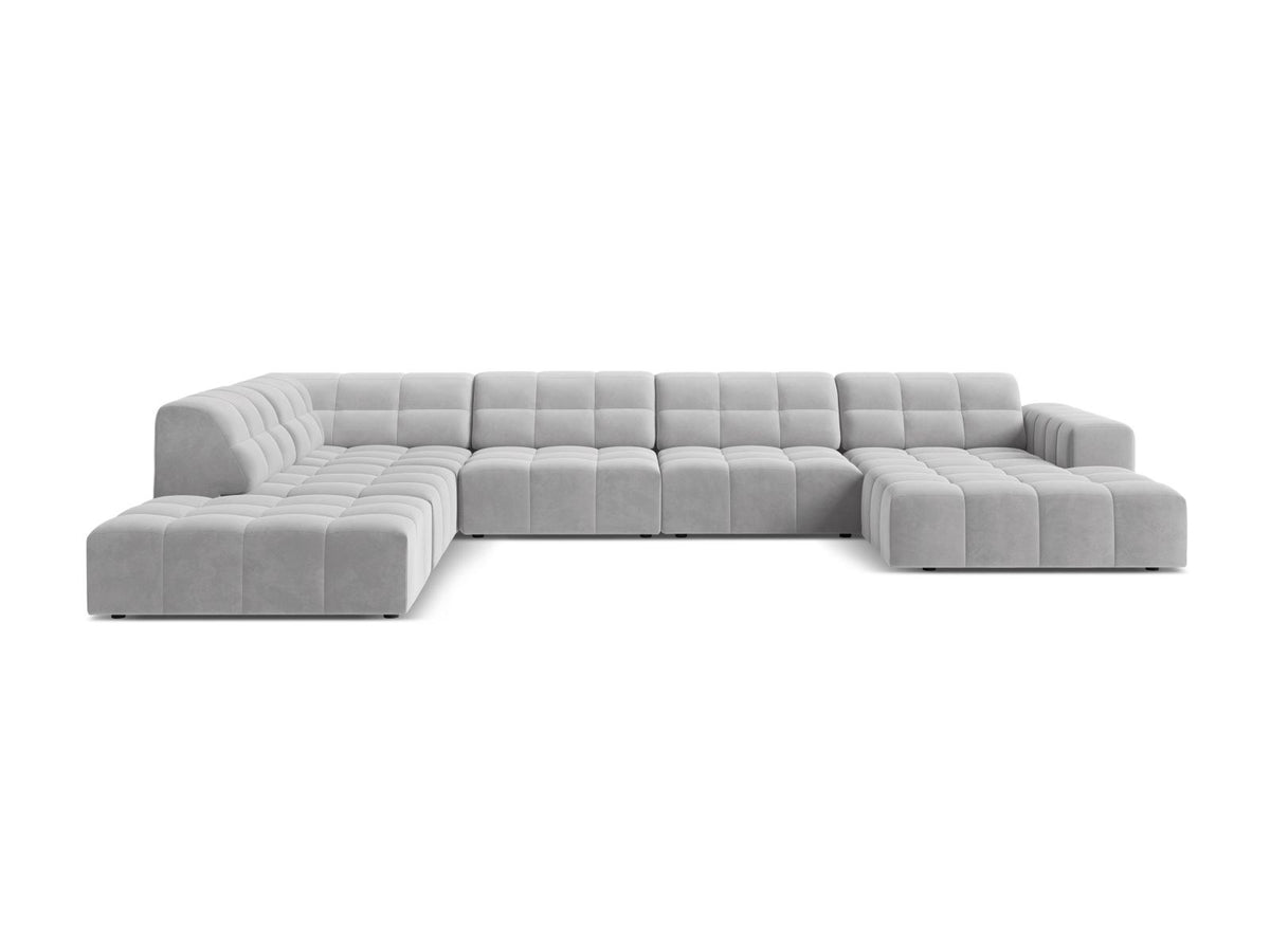Chicago Velour Panoramic Ecksofa links 7 Sitzer 262cm in Silver-Bluvel präsentiert im Onlineshop von KAQTU Design AG. Ecksofa links ist von Cosmopolitan Design